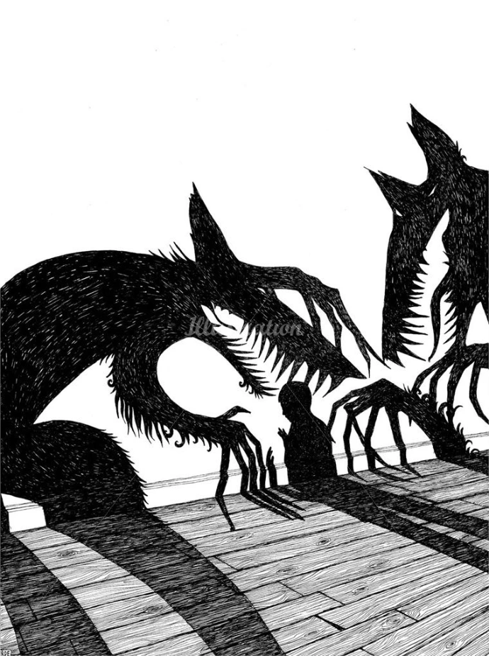 Haunt black and white illustration moodboard 