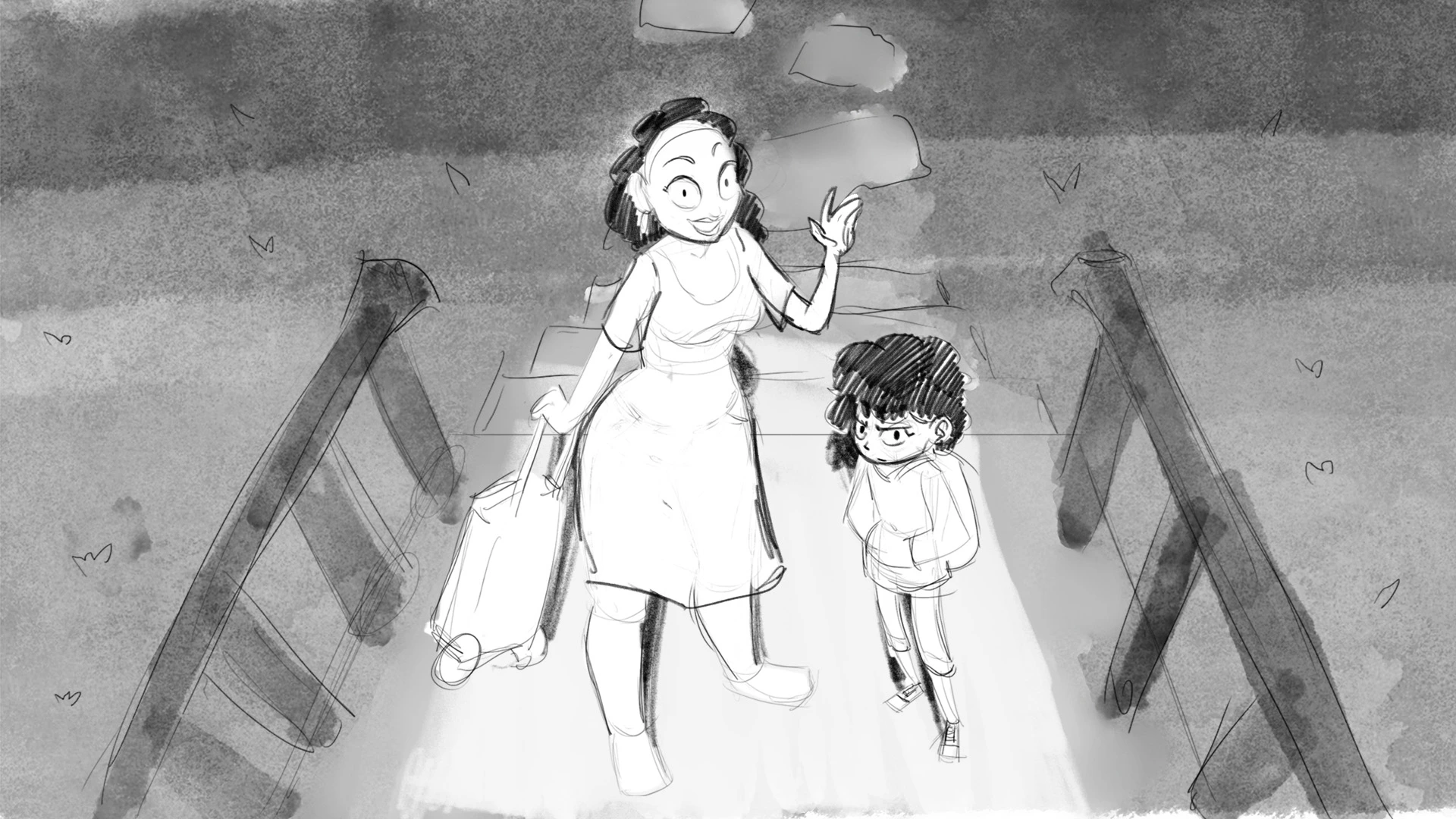mother and daughter sketch scene storyboard